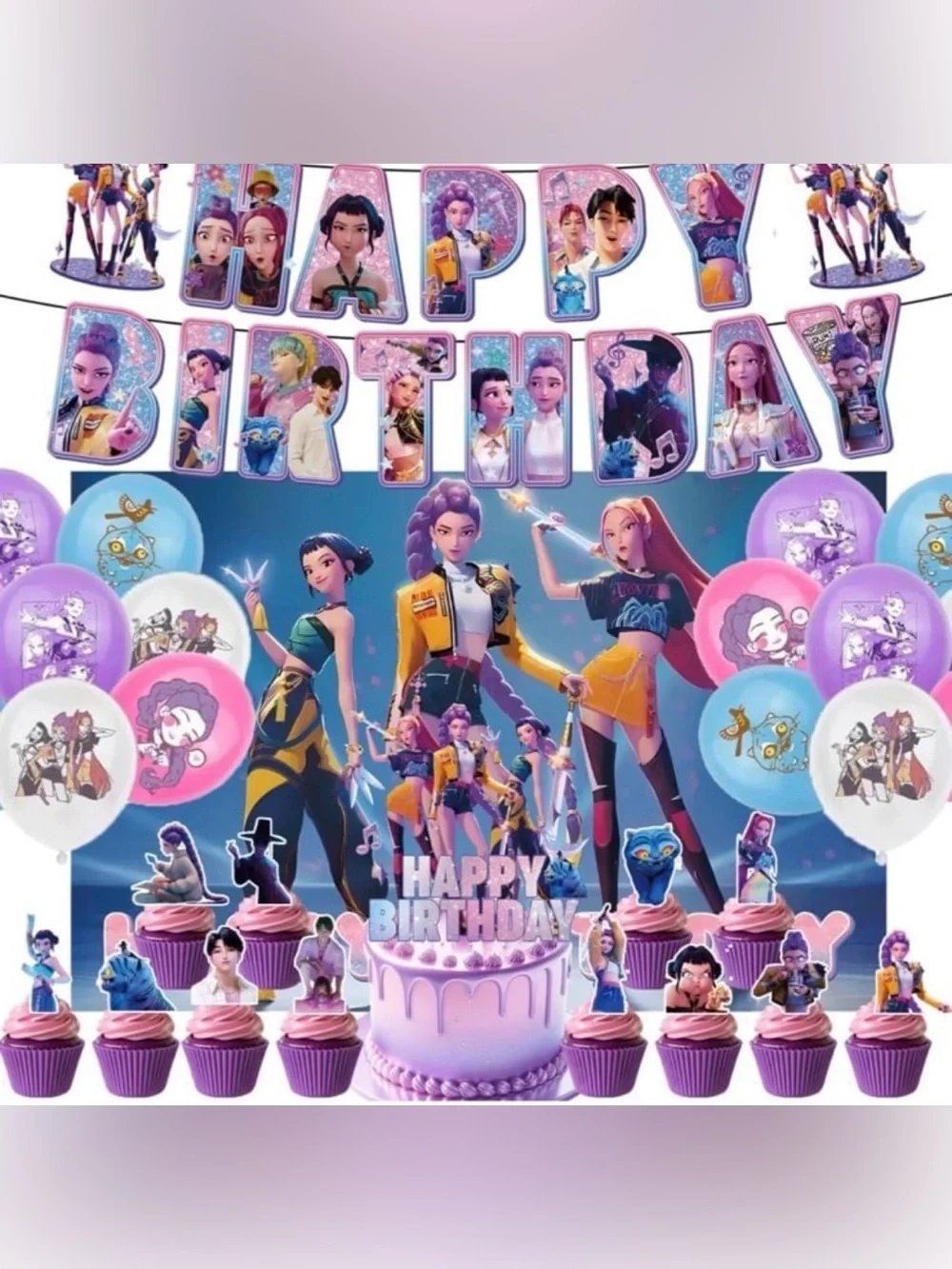 Kpop Demon Hunters Huntrix Birthday Party Decorations New with Backdrop